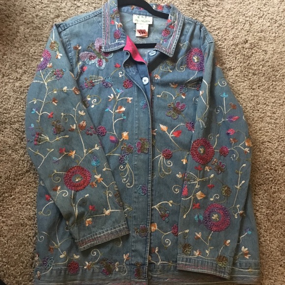 The Quacker Factory Medium Beaded Denim Shirt - Picture 1 of 5